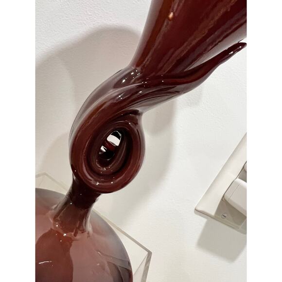 Hobbyist (?) Hand Blown Fluted Vase Maroon Red Maker Unknown - Picture 2 of 11